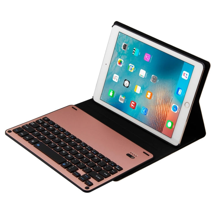 For iPad Air 2 / iPad Air / Pro 9.7 inch / iPad 9.7 (2018) & iPad 9.7 (2017) Detachable Aluminum Alloy Bluetooth Keyboard + Lambskin Texture Leather Tablet Case with Holder