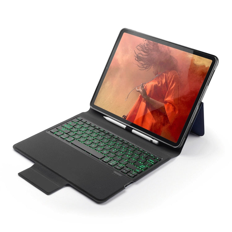 Colored Backlight Bluetooth Keyboard with Leather Flip Tablet Case for iPad Pro 12.9 (2018)(Blue)