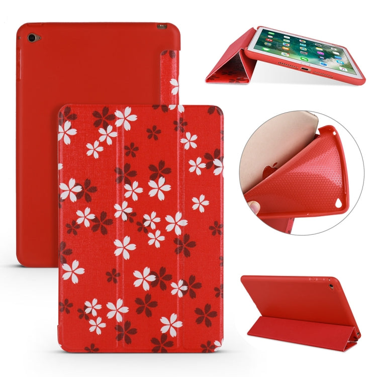 Sakura Pattern Horizontal Flip PU Leather Case for iPad Mini 2019, with Three-folding Holder & Honeycomb TPU Cover