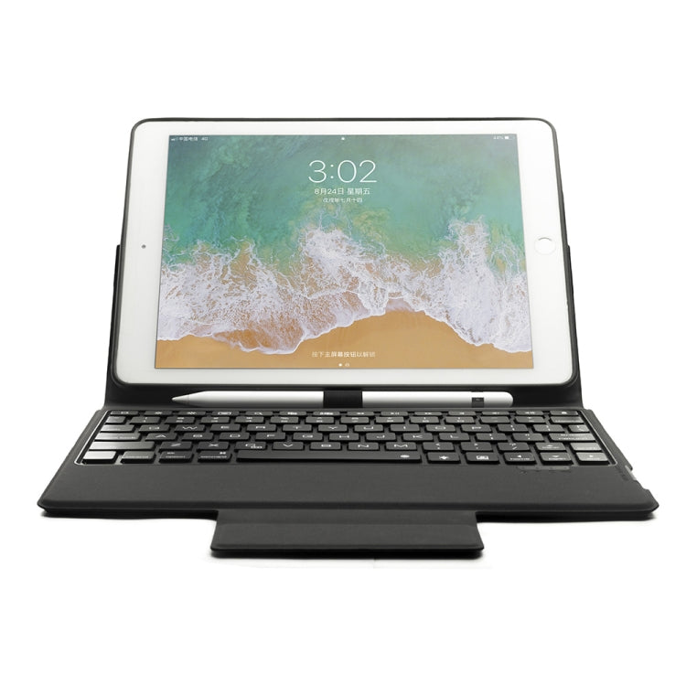 Colored Backlight Bluetooth Keyboard with Leather Flip Tablet Case for iPad 9.7 (2018 / 2017) & Air & Air 2 & Pro 9.7 (Black)