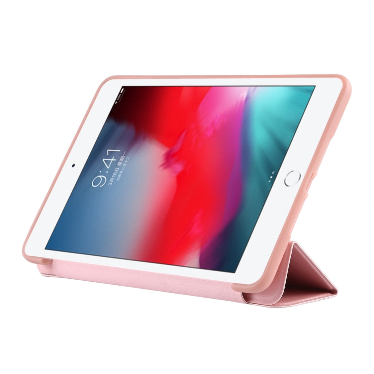 PU Plastic Bottom Case Foldable Deformation Left and Right Flip Leather Case with Three Fold Bracket & Smart Sleep for iPad mini 2019