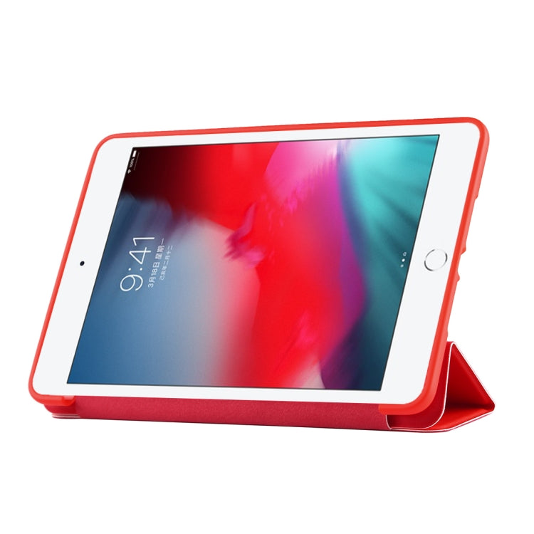 PU Plastic Bottom Case Foldable Deformation Left and Right Flip Leather Case with Three Fold Bracket & Smart Sleep for iPad mini 2019