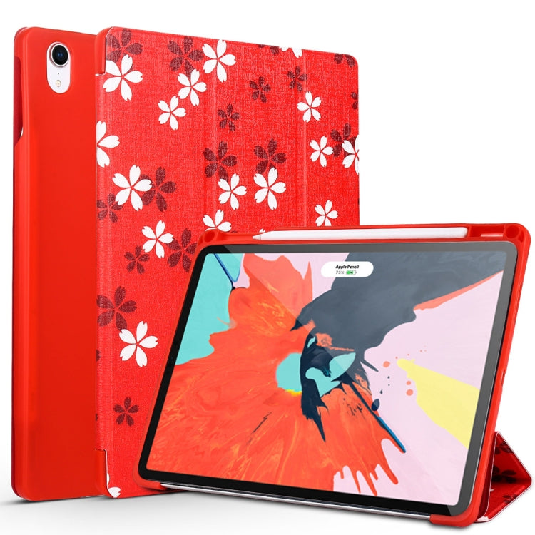 Sakura Pattern Horizontal Flip PU Leather Case for iPad Pro 11 (2018), with Three-folding Holder & Pen Slot