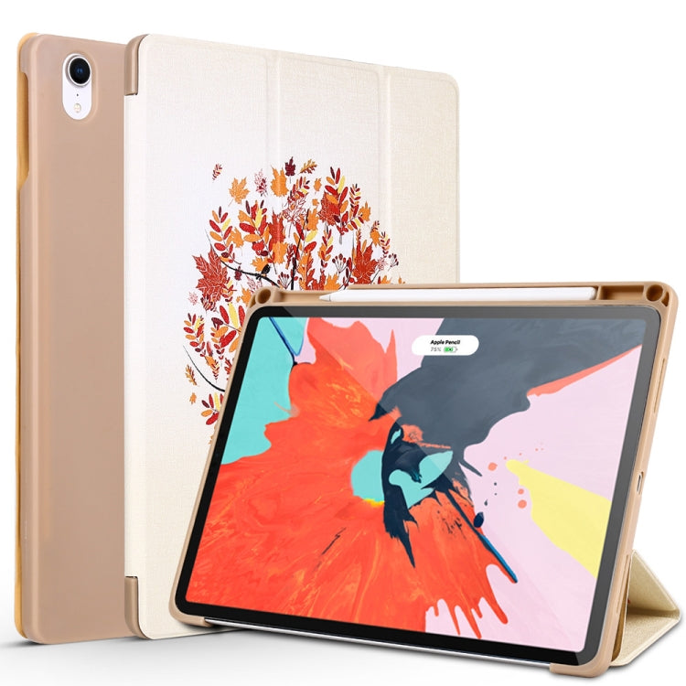 Maple Pattern Horizontal Flip PU Leather Case for iPad Pro 11 (2018), with Three-folding Holder & Pen Slot