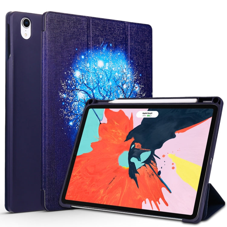 Blue Tree Pattern Horizontal Flip PU Leather Case for iPad Pro 11 (2018), with Three-folding Holder & Pen Slot