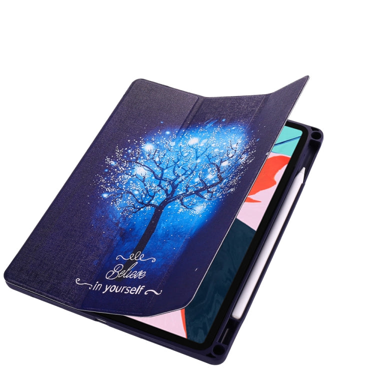 Blue Tree Pattern Horizontal Flip PU Leather Case for iPad Pro 11 (2018), with Three-folding Holder & Pen Slot