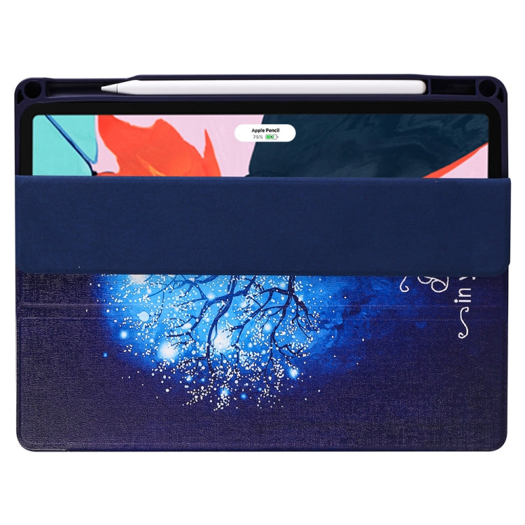 Blue Tree Pattern Horizontal Flip PU Leather Case for iPad Pro 11 (2018), with Three-folding Holder & Pen Slot