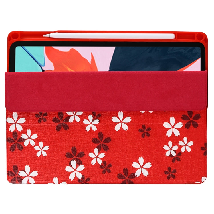 Sakura Pattern Horizontal Flip PU Leather Case for iPad Pro 11 (2018), with Three-folding Holder & Pen Slot