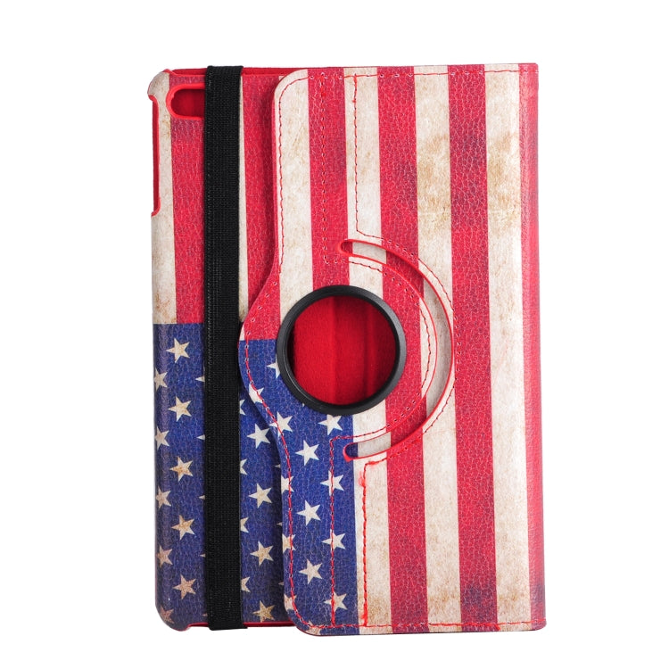 American Flag Pattern Horizontal Flip 360 Degrees Rotation Leather Case for iPad Mini 2019, with Holder & Sleep / Wake-up Function