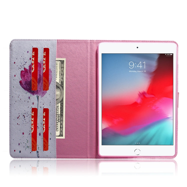 Purple Orchids Pattern Horizontal Flip Leather Case for iPad Mini (2019) / 4 / 3 / 2 / 1, with Holder & Card Slot & Wallet