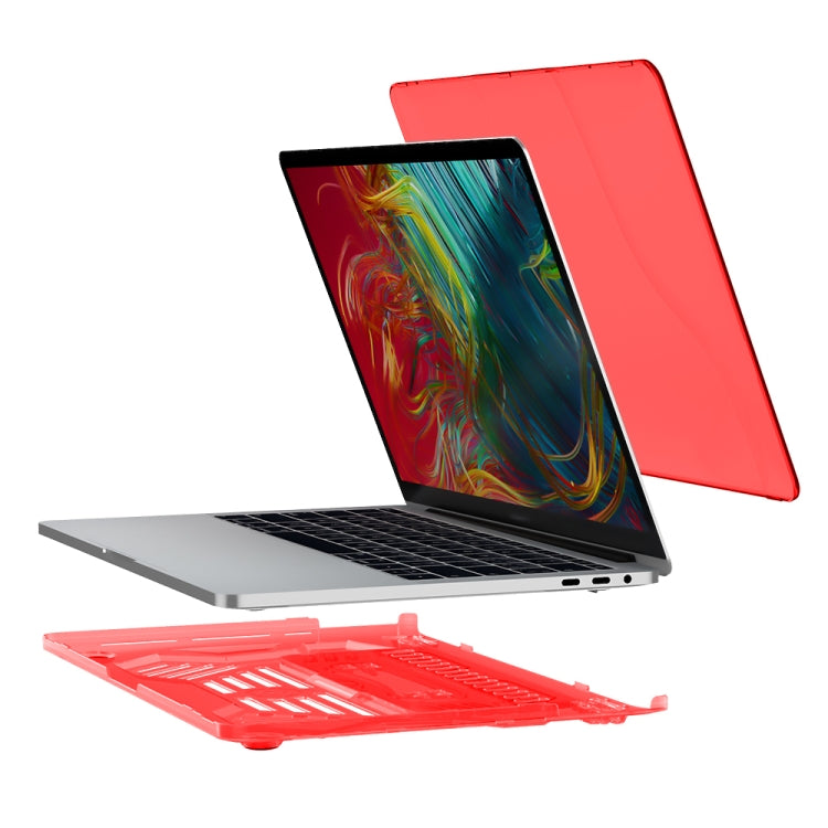 Multi-function Ultra-thin Translucent Heat Dissipation Laptop PC Protective Case for MacBook Pro 13.3 inch, with Holder & Handle & Slip-resistant Feet