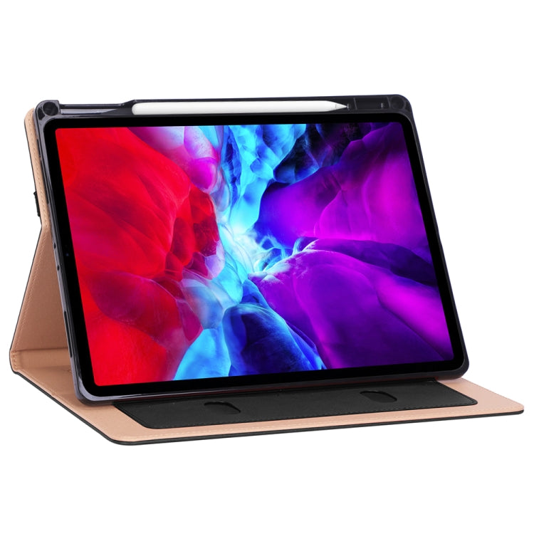 For iPad Pro 12.9 (2020) Retro Texture PU + TPU Horizontal Flip Leather Tablet Case with Holder & Card Slots & Hand Strap