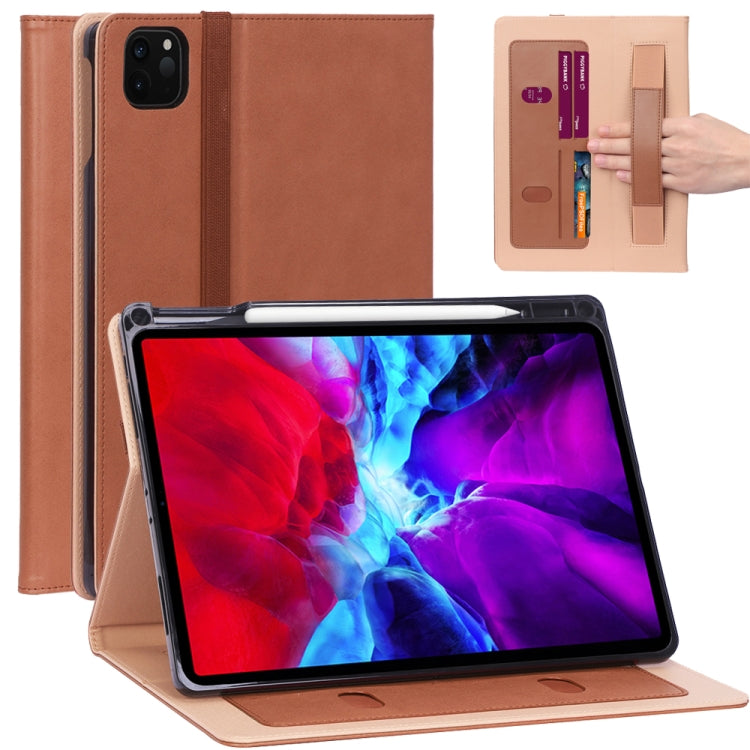 For iPad Pro 12.9 (2020) Retro Texture PU + TPU Horizontal Flip Leather Tablet Case with Holder & Card Slots & Hand Strap