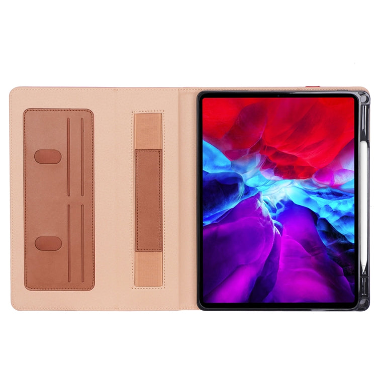For iPad Pro 12.9 (2020) Retro Texture PU + TPU Horizontal Flip Leather Tablet Case with Holder & Card Slots & Hand Strap
