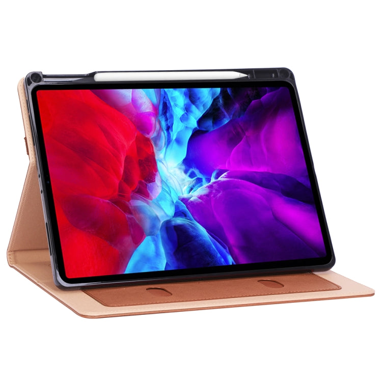 For iPad Pro 12.9 (2020) Retro Texture PU + TPU Horizontal Flip Leather Tablet Case with Holder & Card Slots & Hand Strap