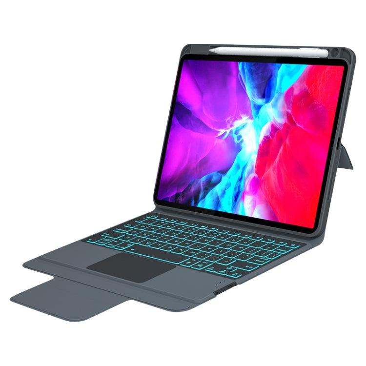 CM-102D Fabric TPU Ultra-thin Integrated Bluetooth Keyboard Leather Tablet Case with Pen Slot & Touchpad & 7-color Backlight for iPad 10.2 inch 2019