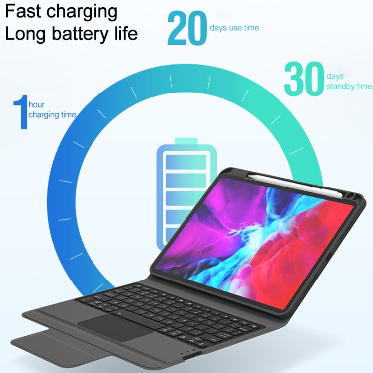 CM-102D Fabric TPU Ultra-thin Integrated Bluetooth Keyboard Leather Tablet Case with Pen Slot & Touchpad & 7-color Backlight for iPad 10.2 inch 2019