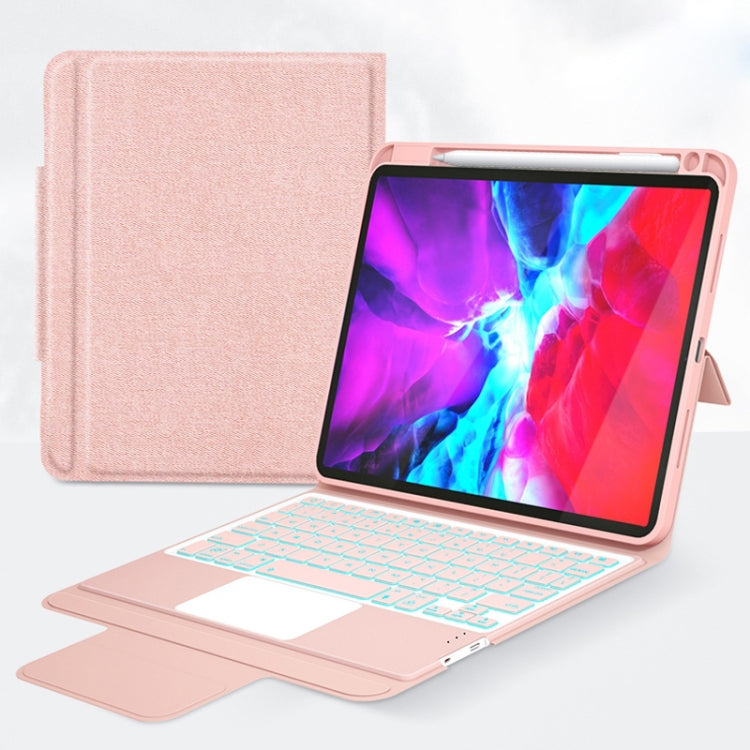 CM-102D Fabric TPU Ultra-thin Integrated Bluetooth Keyboard Leather Tablet Case with Pen Slot & Touchpad & 7-color Backlight for iPad 10.2 inch 2019