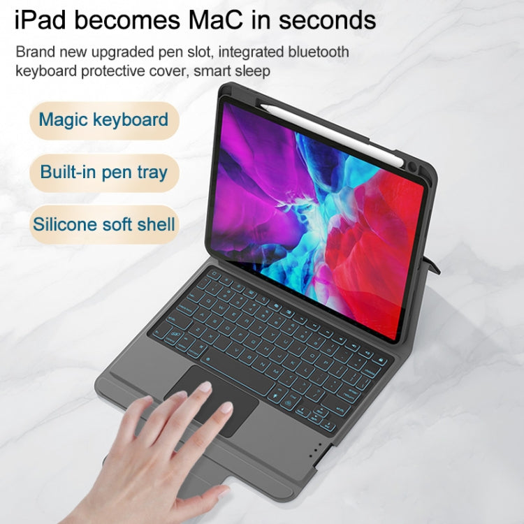 CM-11D Fabric TPU Ultra-thin Integrated Bluetooth Keyboard Leather Tablet Case with Pen Slot & Touchpad & 7-color Backlight for iPad Pro 11 inch 2020 / 2018
