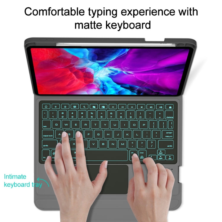 CM-11D Fabric TPU Ultra-thin Integrated Bluetooth Keyboard Leather Tablet Case with Pen Slot & Touchpad & 7-color Backlight for iPad Pro 11 inch 2020 / 2018