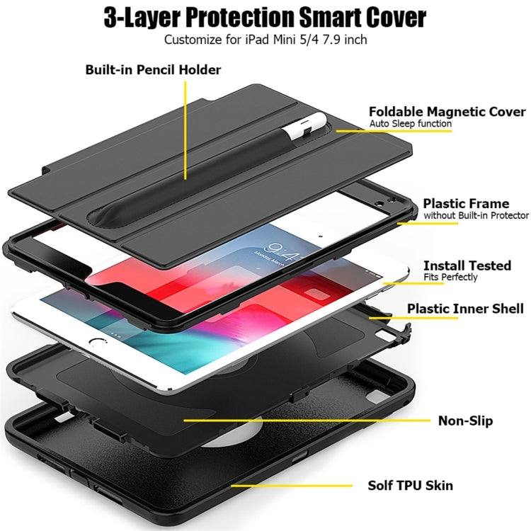 Magnetic Horizontal Flip Protective Case for iPad Mini 2019 / Mini 4, with Three-folding Holder & Sleep / Wake-up Function & Pen Slots