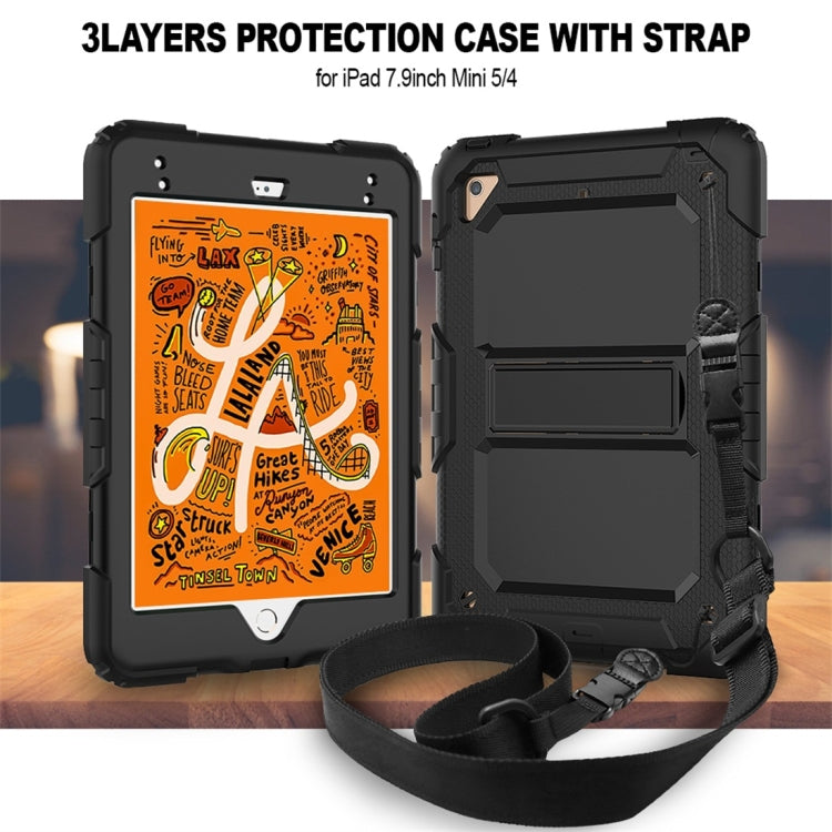Shockproof PC + Silica Gel Protective Case for iPad Mini 2019 / Mini 4, with Holder & Shoulder Strap
