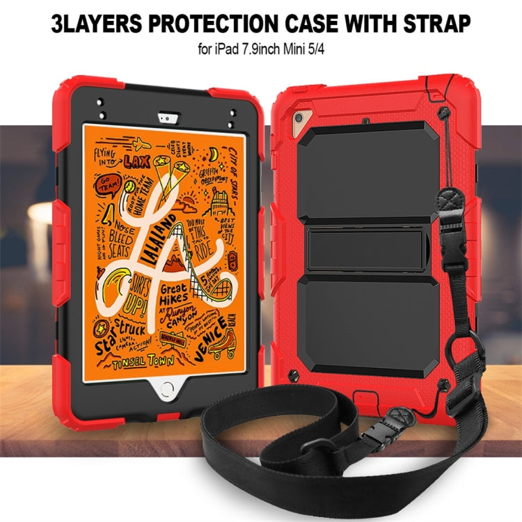 Shockproof PC + Silica Gel Protective Case for iPad Mini 2019 / Mini 4, with Holder & Shoulder Strap