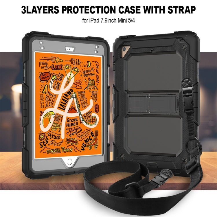Shockproof Transparent PC + Silica Gel Protective Case for iPad Mini 2019 / Mini 4, with Holder & Shoulder Strap