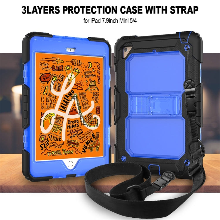 Shockproof Transparent PC + Silica Gel Protective Case for iPad Mini 2019 / Mini 4, with Holder & Shoulder Strap
