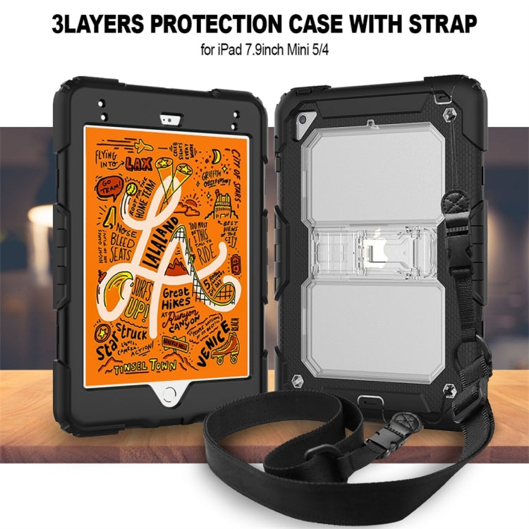 Shockproof Transparent PC + Silica Gel Protective Case for iPad Mini 2019 / Mini 4, with Holder & Shoulder Strap