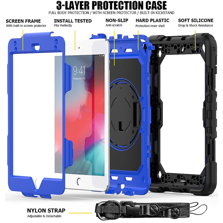 Shockproof Black Silica Gel + Colorful PC Protective Case for iPad Mini 2019 / Mini 4, with Holder & Shoulder Strap & Hand Strap & Pen Slot