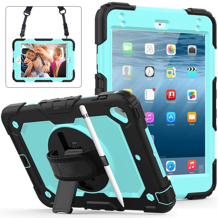Shockproof Black Silica Gel + Colorful PC Protective Case for iPad Mini 2019 / Mini 4, with Holder & Shoulder Strap & Hand Strap & Pen Slot