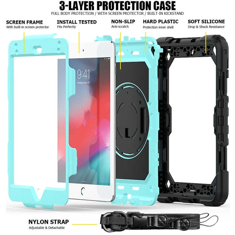 Shockproof Black Silica Gel + Colorful PC Protective Case for iPad Mini 2019 / Mini 4, with Holder & Shoulder Strap & Hand Strap & Pen Slot