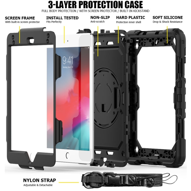 Shockproof Colorful Silica Gel + PC Protective Case for iPad Mini 2019 / Mini 4, with Holder & Shoulder Strap & Hand Strap & Pen Slot