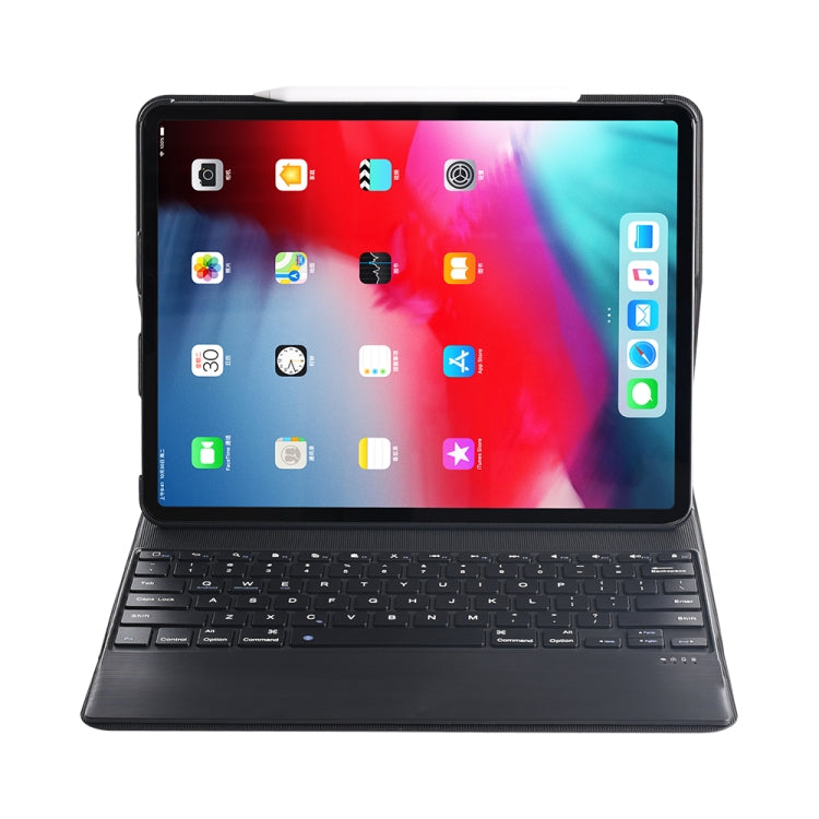 1298B For iPad Pro 12.9 inch ï¼ˆ2018ï¼‰ Lambskin Texture Detachable Plastic Bluetooth Keyboard Leather Tablet Case with Stand & Pen Slot Function(Black)