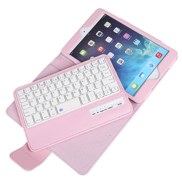 SPM01 For iPad mini 5 / 4 / 3 / 2 / 1 Litchi Texture Detachable Plastic Bluetooth Keyboard Leather Tablet Case with Stand Function