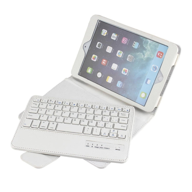 SPM01 For iPad mini 5 / 4 / 3 / 2 / 1 Litchi Texture Detachable Plastic Bluetooth Keyboard Leather Tablet Case with Stand Function