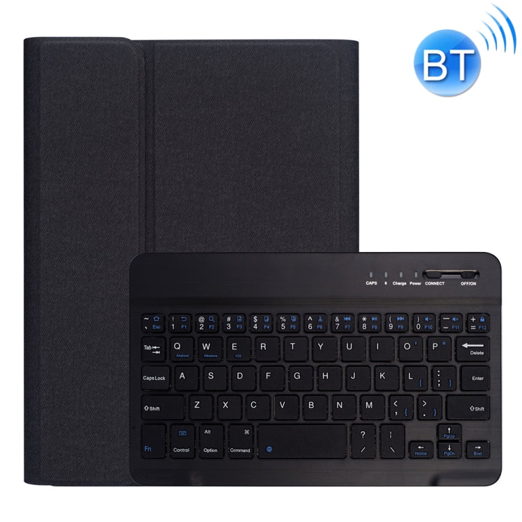 RK405 For iPad mini 5 / 4 Silk Texture Detachable Plastic Bluetooth Keyboard Leather Tablet Case with Pen Slot & Stand Function