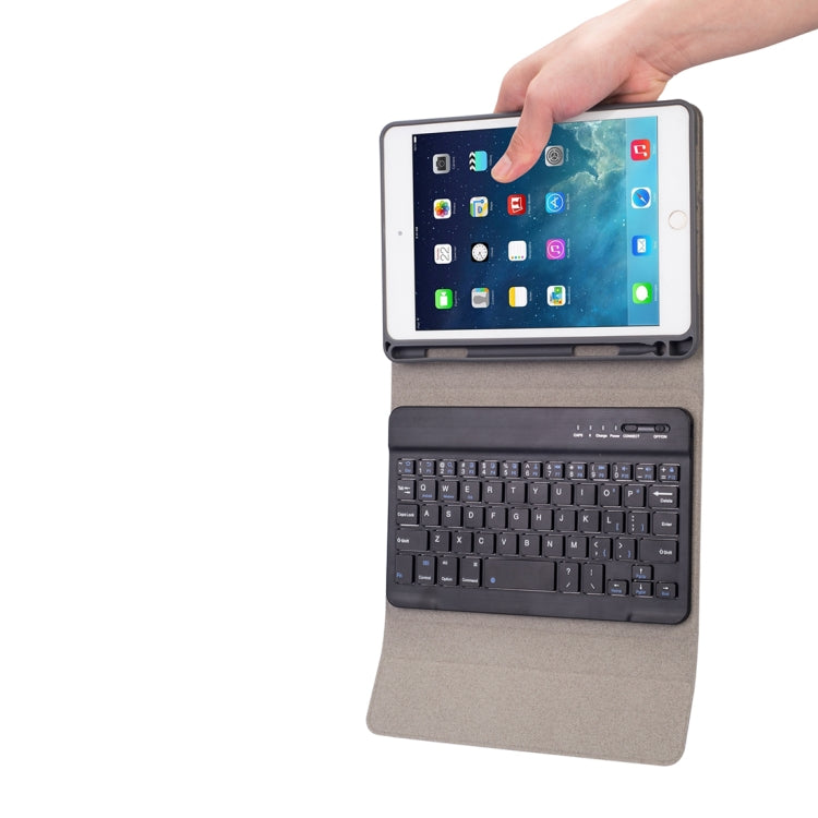 RK405 For iPad mini 5 / 4 Silk Texture Detachable Plastic Bluetooth Keyboard Leather Tablet Case with Pen Slot & Stand Function