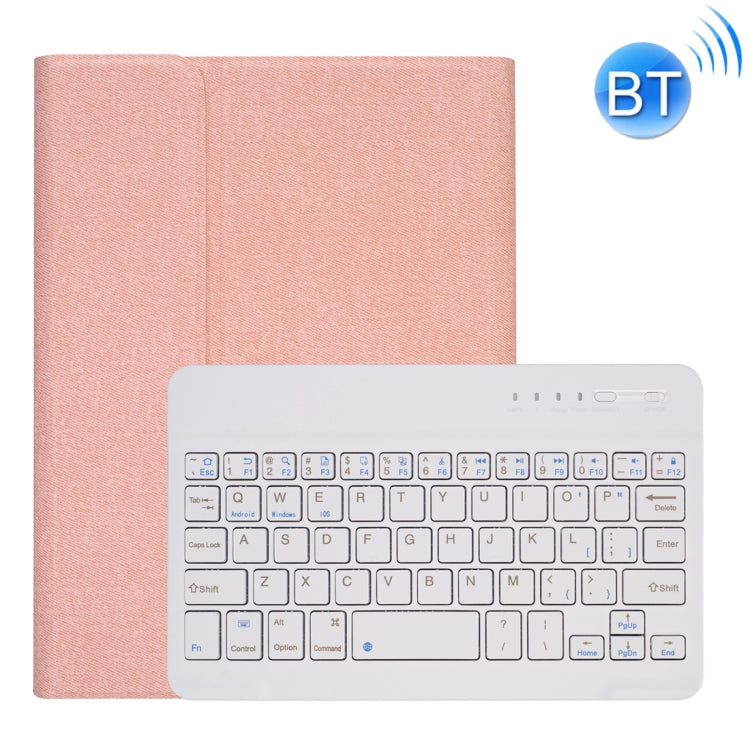 RK405 For iPad mini 5 / 4 Silk Texture Detachable Plastic Bluetooth Keyboard Leather Tablet Case with Pen Slot & Stand Function