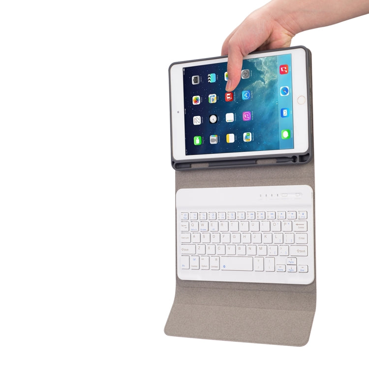 RK405 For iPad mini 5 / 4 Silk Texture Detachable Plastic Bluetooth Keyboard Leather Tablet Case with Pen Slot & Stand Function