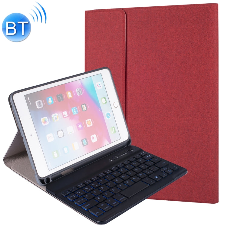 RK405D For iPad mini 5 / 4 Backlight Version Silk Texture Detachable Plastic Bluetooth Keyboard Leather Tablet Case with Stand & Pen Slot Function