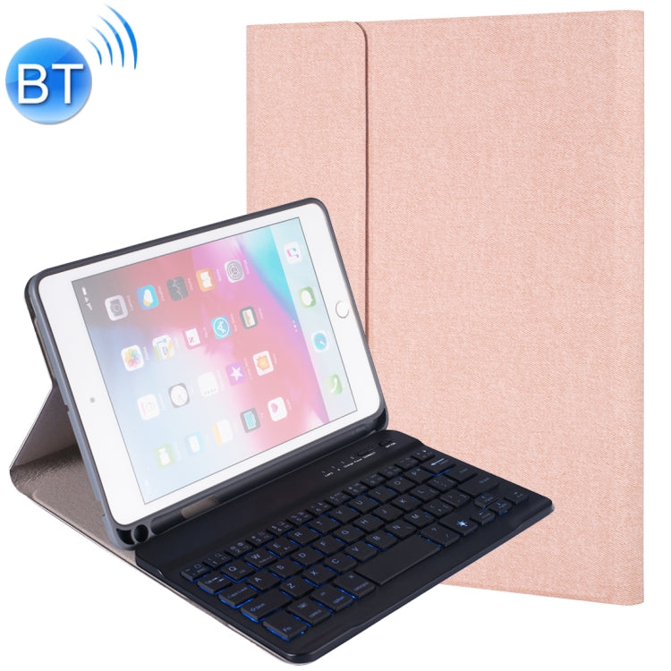 RK405D For iPad mini 5 / 4 Backlight Version Silk Texture Detachable Plastic Bluetooth Keyboard Leather Tablet Case with Stand & Pen Slot Function