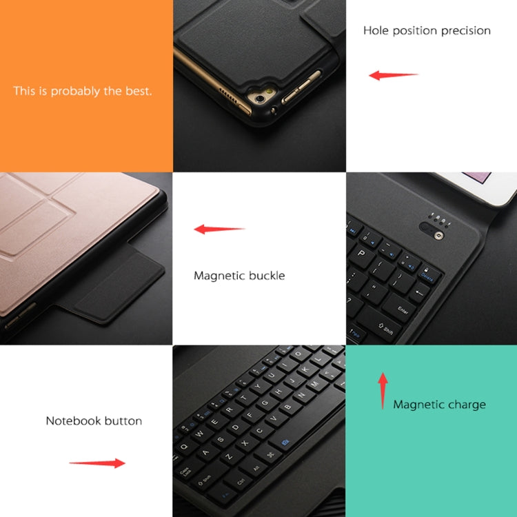 MZ1048 For iPad Air 2 & Air 1 / Pro 9.7 inch & 2017 iPad & 2018 iPad Ultra-thin One-piece Plastic Bluetooth Keyboard Leather Tablet Case with Stand Function