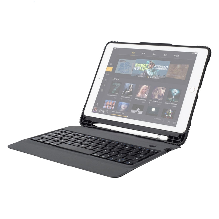 TC107 For iPad Air 2 & Air 1 / Pro 9.7 inch & 2017 iPad & 2018 iPad Detachable Ultra-thin Full Tablet Caseage Drop-proof Plastic Bluetooth Keyboard Leather Tablet Case with Pen Slot & Stand Function (Black)