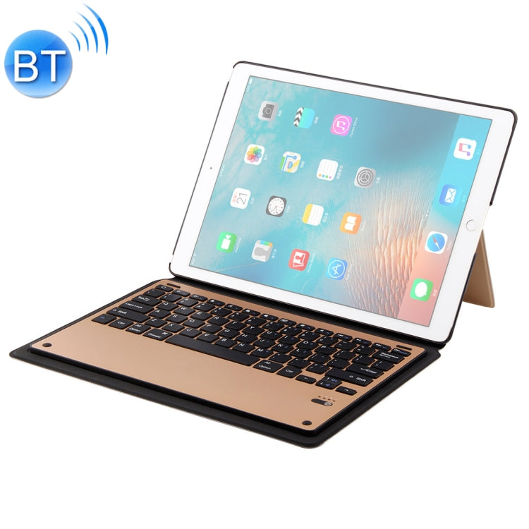 1098B For iPad Pro 12.9 inch (2017) / (2015) Lambskin Texture Detachable Aluminum Alloy Bluetooth Keyboard Leather Tablet Case with Stand Function(Gold)