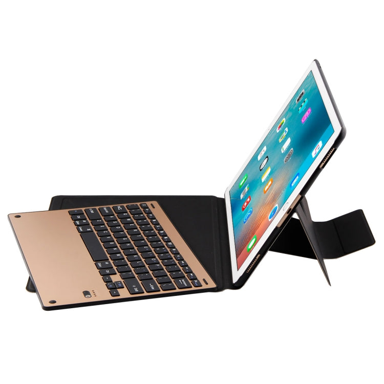 1098B For iPad Pro 12.9 inch (2017) / (2015) Lambskin Texture Detachable Aluminum Alloy Bluetooth Keyboard Leather Tablet Case with Stand Function(Gold)