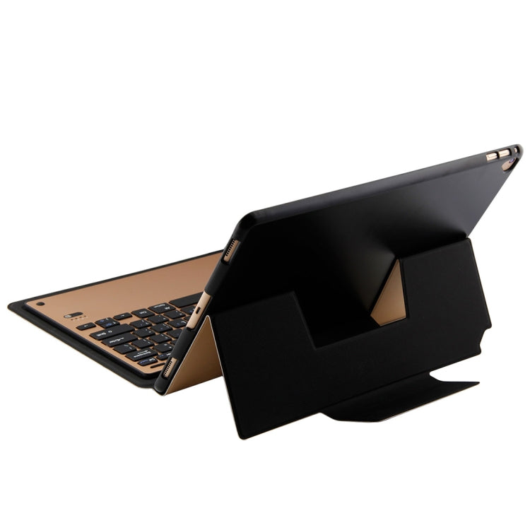 1098B For iPad Pro 12.9 inch (2017) / (2015) Lambskin Texture Detachable Aluminum Alloy Bluetooth Keyboard Leather Tablet Case with Stand Function(Gold)
