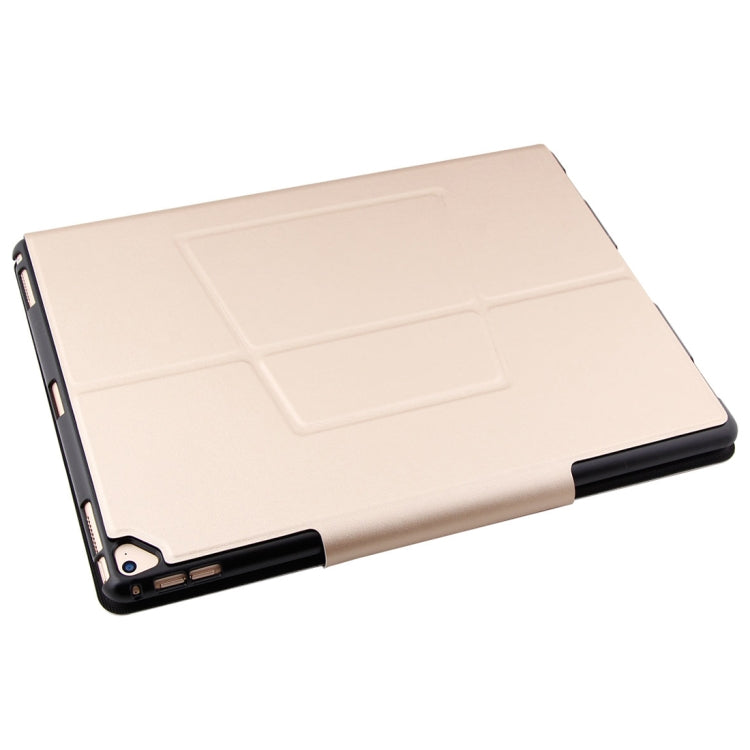 1098B For iPad Pro 12.9 inch (2017) / (2015) Lambskin Texture Detachable Aluminum Alloy Bluetooth Keyboard Leather Tablet Case with Stand Function(Gold)