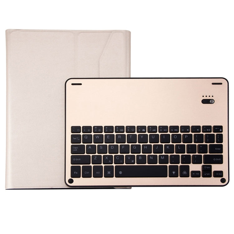 1039D For iPad Pro 10.5 inch & iPad Air 10.5 inch Backlight Version Lambskin Texture Detachable Aluminum Alloy Bluetooth Keyboard Leather Tablet Case with Stand Function(Gold)